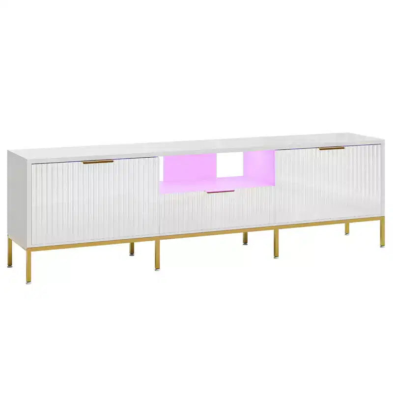 Mobile porta TV LED 55/70" per TV da 60-80", mobile TV lucido con cassetti e ante