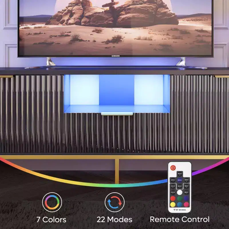 Mobile porta TV LED 55/70" per TV da 60-80", mobile TV lucido con cassetti e ante