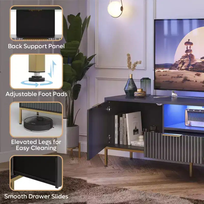 Mobile porta TV LED 55/70" per TV da 60-80", mobile TV lucido con cassetti e ante