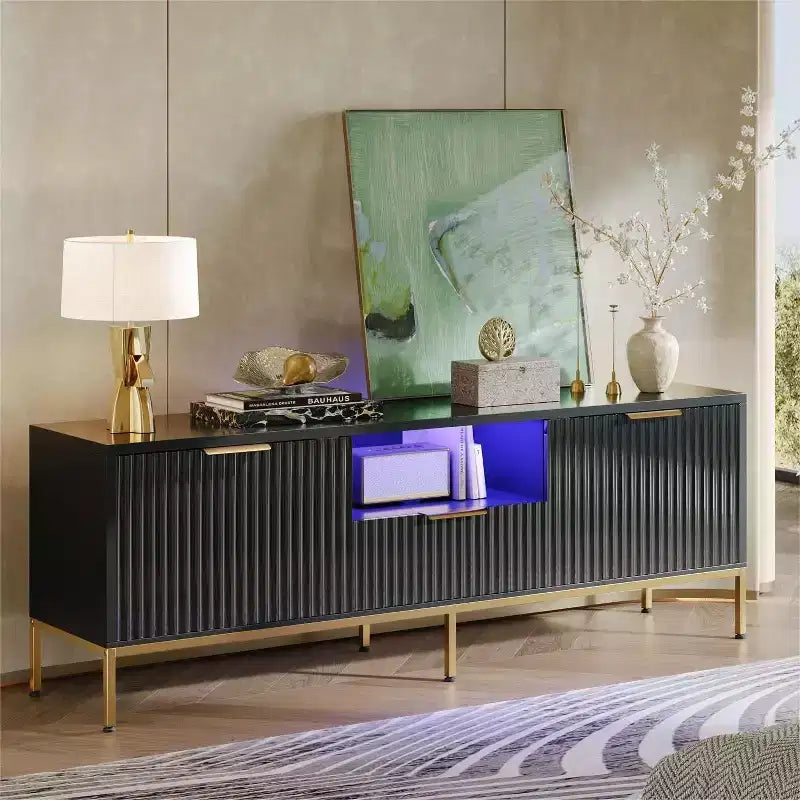 Mobile porta TV LED 55/70" per TV da 60-80", mobile TV lucido con cassetti e ante