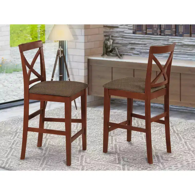 HomeStock Pub Counter Stool-Linen Fabric Bar Height Dining Chair