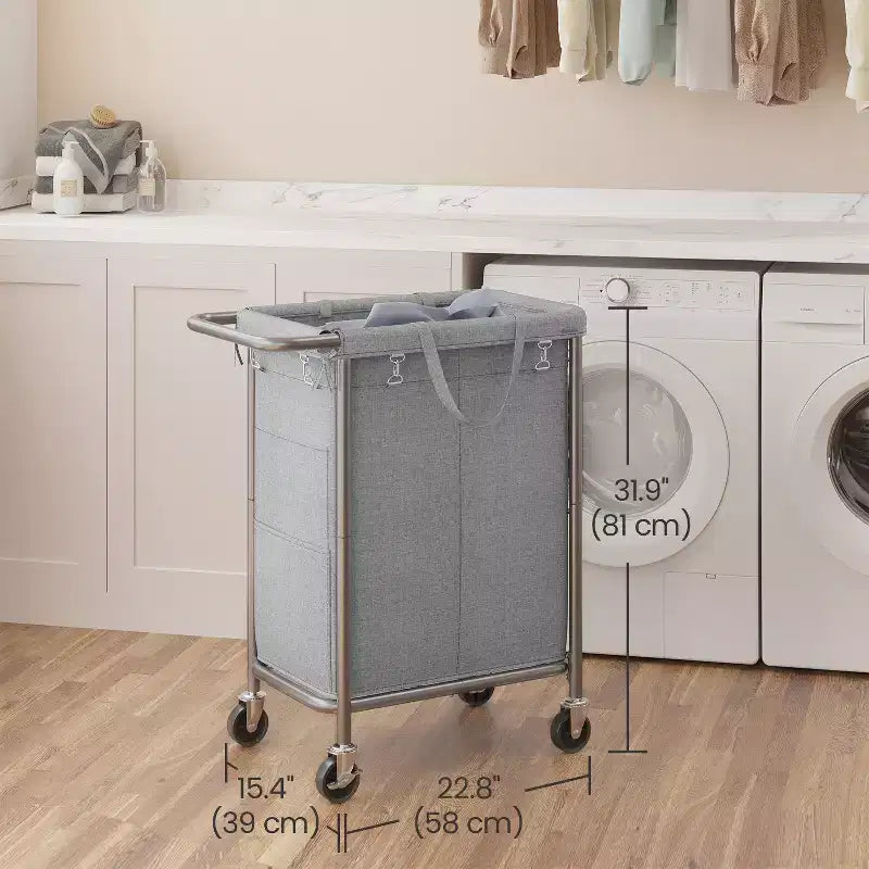 Cesta per biancheria con rotelle a 2 scomparti, 140 litri, cesto portabiancheria, fodera rimovibile, struttura in acciaio con maniglia, 69 x 39 x 81 cm
