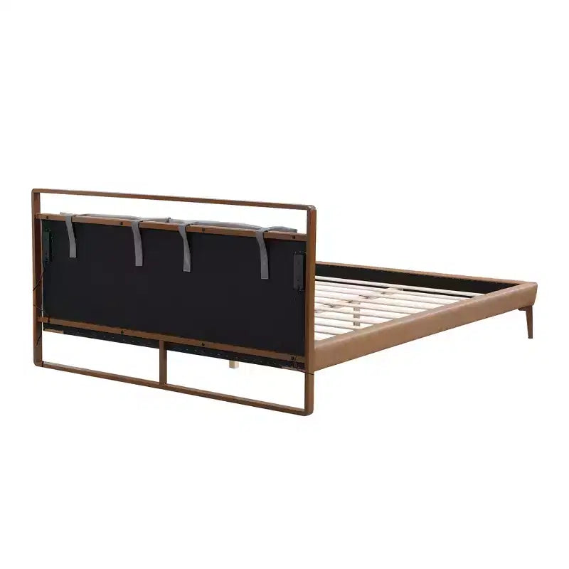 Letto a Piattaforma Contemporaneo in Similpelle con 2 Luci Notturne, Marrone/Grigio, Queen/King