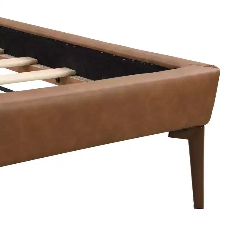 Letto a Piattaforma Contemporaneo in Similpelle con 2 Luci Notturne, Marrone/Grigio, Queen/King