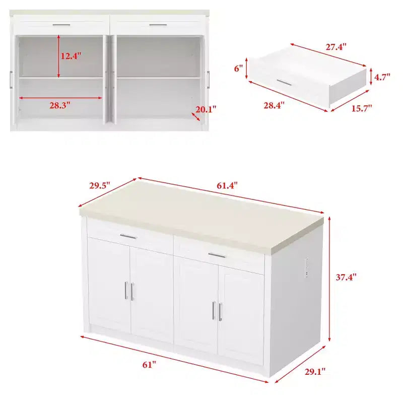 Cassettiera da camera da letto/Isola con mobile contenitore da 155 cm con presa integrata, Organizer per armadio