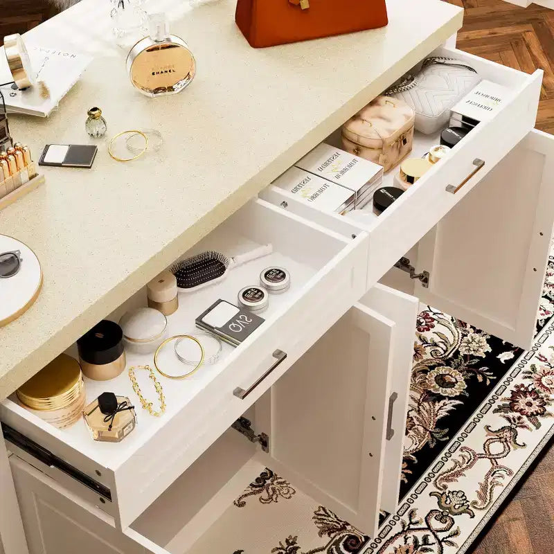 Cassettiera da camera da letto/Isola con mobile contenitore da 155 cm con presa integrata, Organizer per armadio