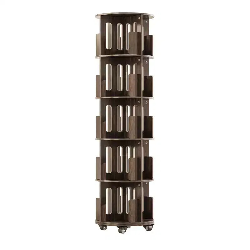 Libreria a torre rotante a 360° da 45 cm, libreria angolare girevole noce scuro Mid-Century
