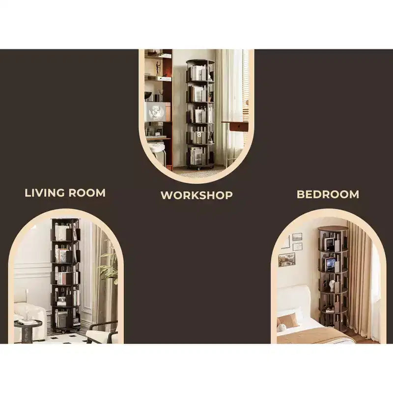 Libreria a torre rotante a 360° da 45 cm, libreria angolare girevole noce scuro Mid-Century
