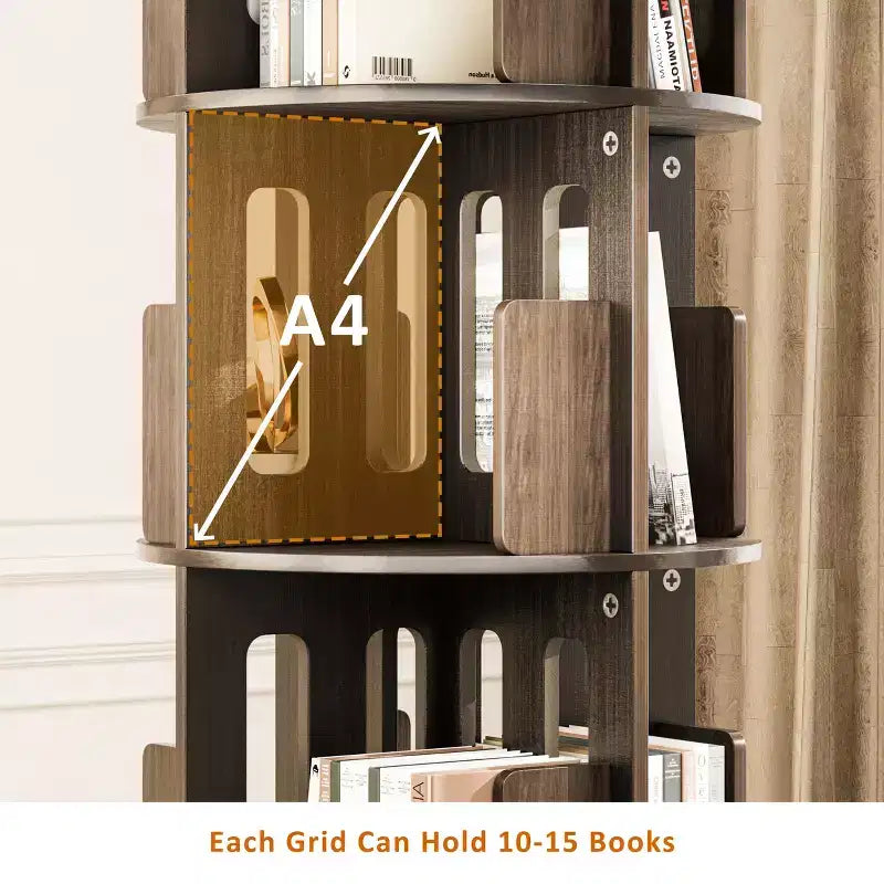 Libreria a torre rotante a 360° da 45 cm, libreria angolare girevole noce scuro Mid-Century