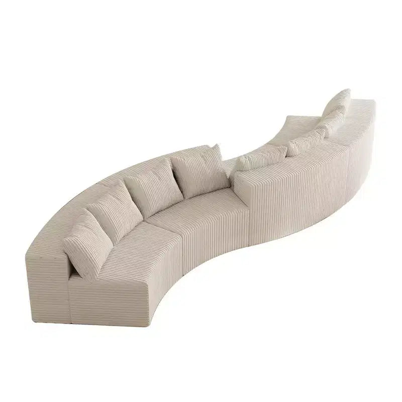 Divano componibile curvilineo in velluto a coste con 8 cuscini, Divano semicircolare modulare curvo simmetrico (quattro moduli)