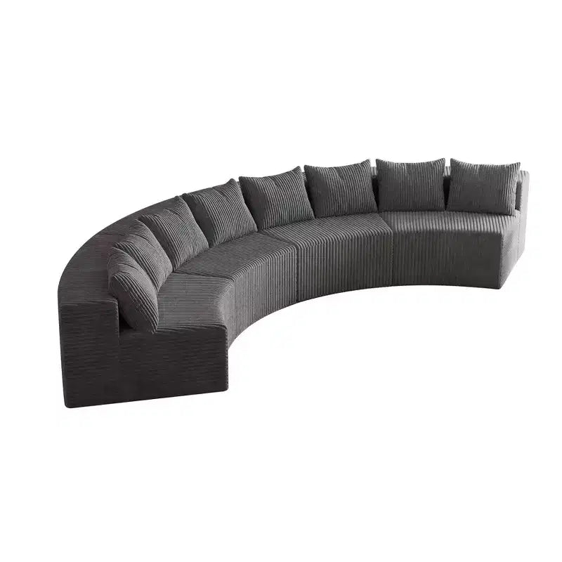 Divano componibile curvilineo in velluto a coste con 8 cuscini, Divano semicircolare modulare curvo simmetrico (quattro moduli)