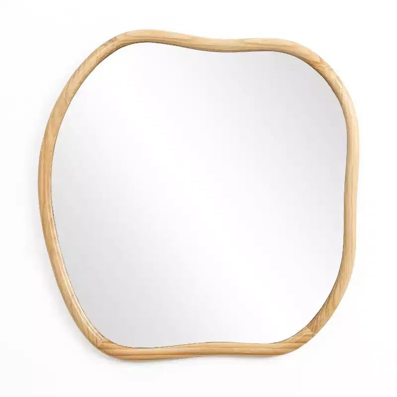 LuxenHome Natural Pine Wood Frame Square Irregular Wall Mirror, Accent and Vanity Brown