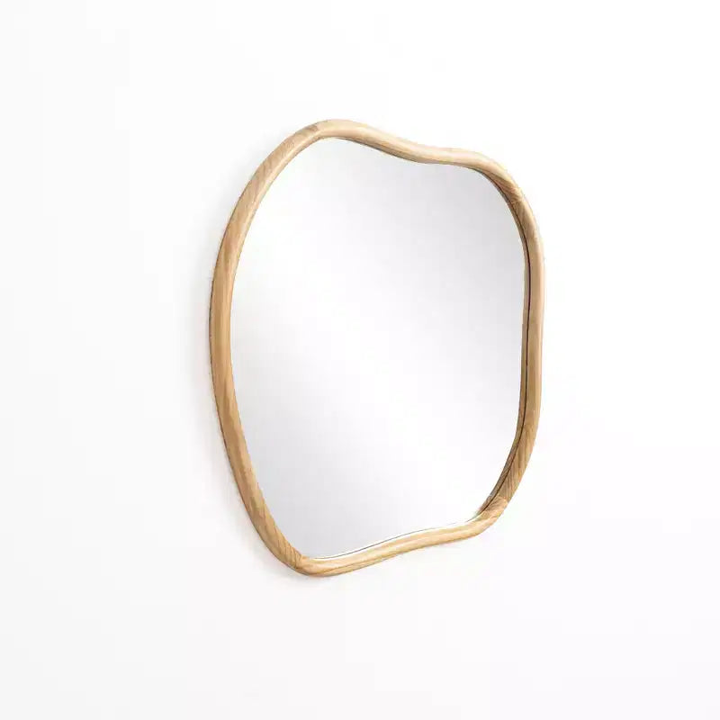 Specchio da parete irregolare quadrato con cornice in legno di pino naturale, decorativo e da trucco, marrone