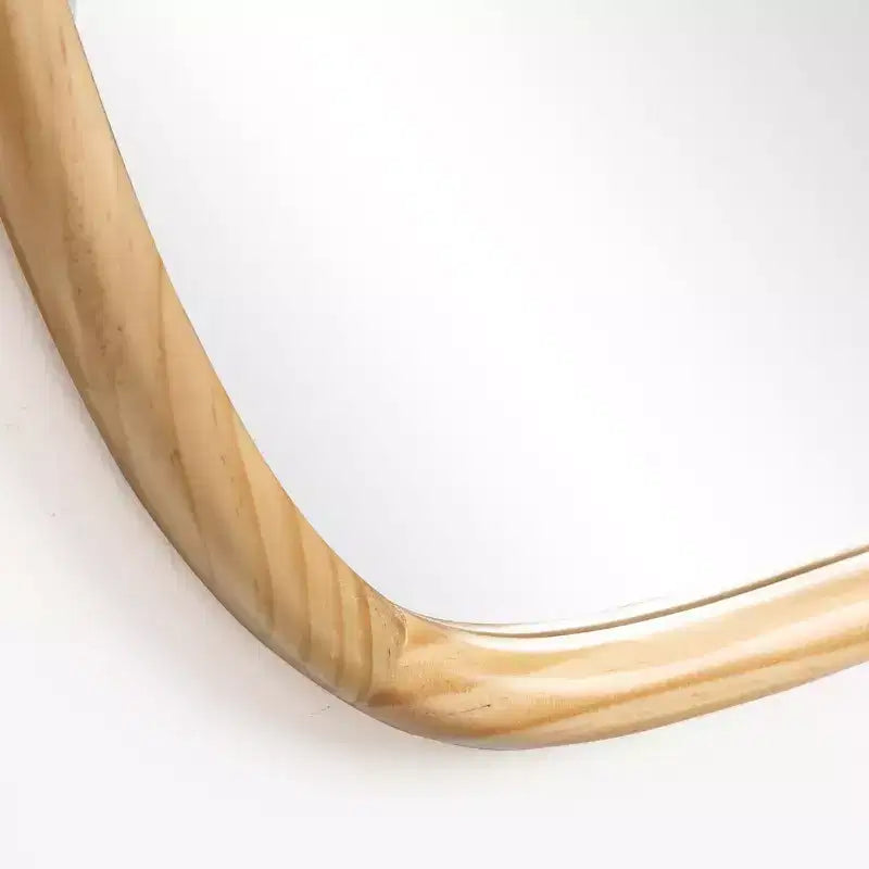 Specchio da parete irregolare quadrato con cornice in legno di pino naturale, decorativo e da trucco, marrone