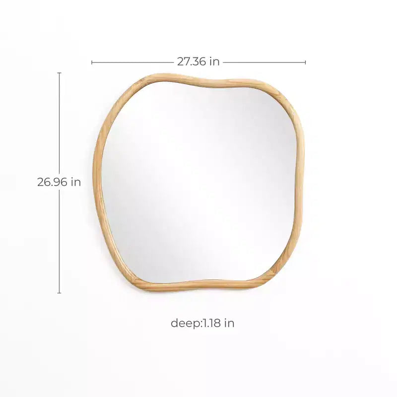 Specchio da parete irregolare quadrato con cornice in legno di pino naturale, decorativo e da trucco, marrone
