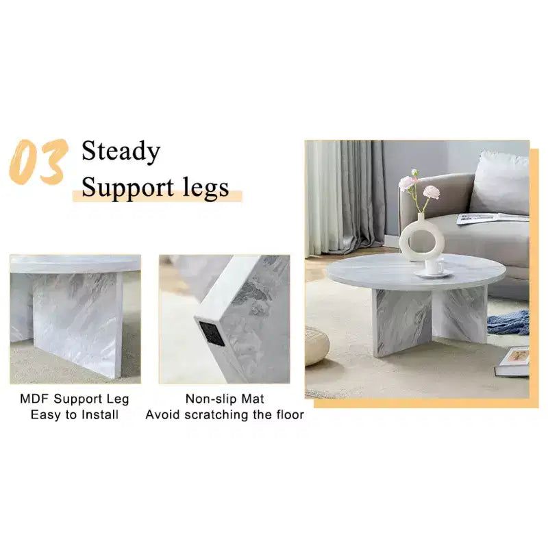 Tavolino rotondo minimalista nordico, MDF bianco, diametro 80 cm, soggiorno moderno