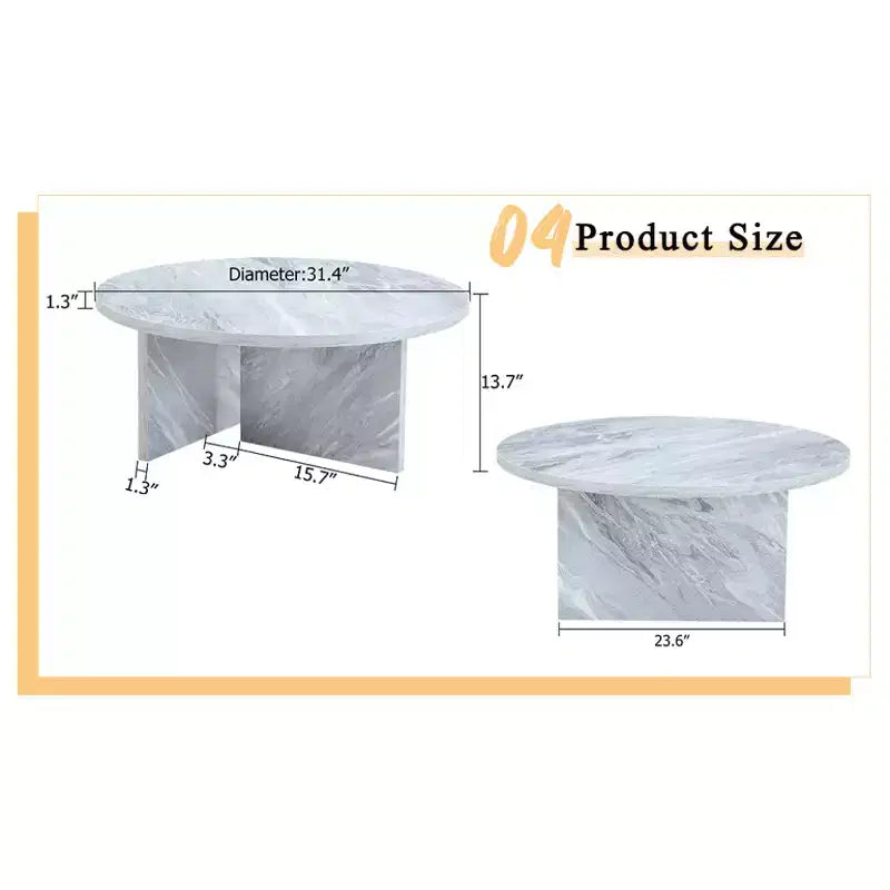 Tavolino rotondo minimalista nordico, MDF bianco, diametro 80 cm, soggiorno moderno