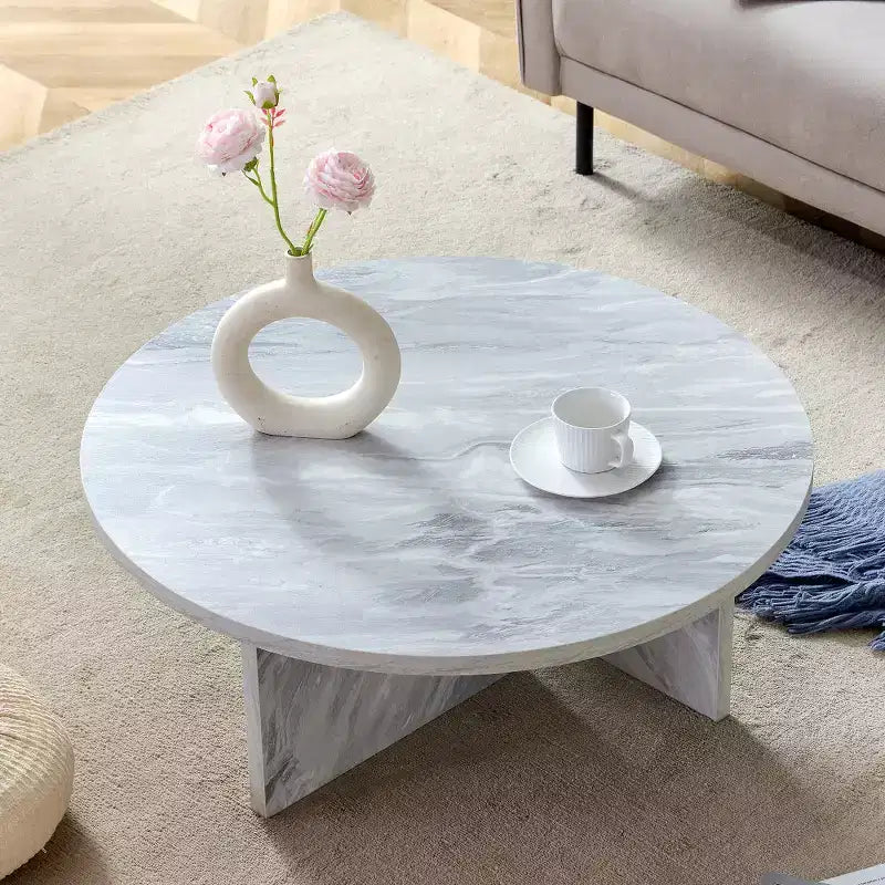 Tavolino rotondo minimalista nordico, MDF bianco, diametro 80 cm, soggiorno moderno