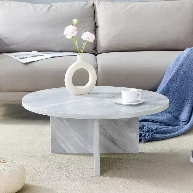 Tavolino rotondo minimalista nordico, MDF bianco, diametro 80 cm, soggiorno moderno
