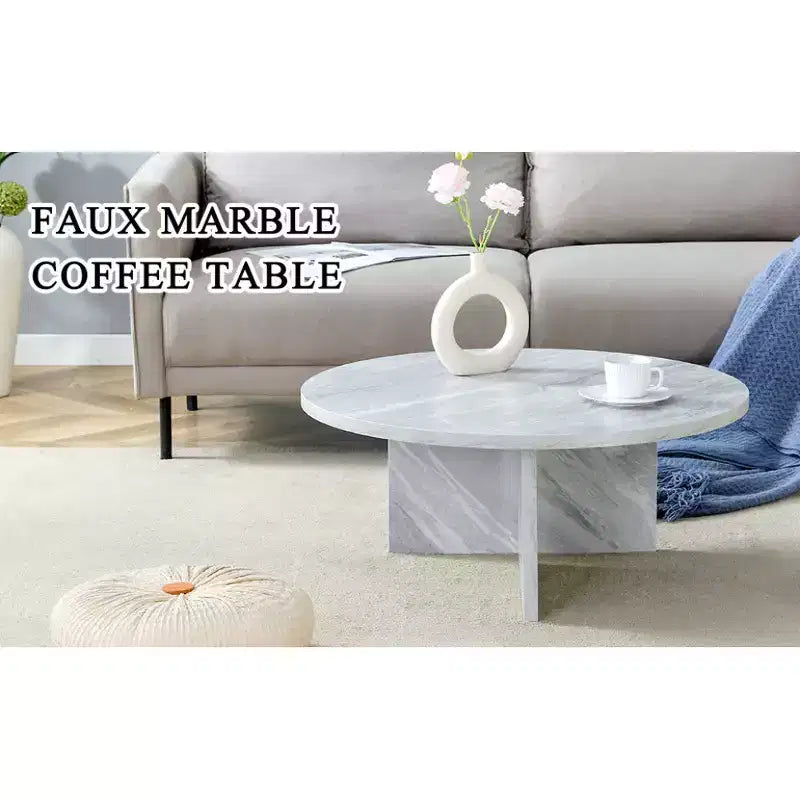 Tavolino rotondo minimalista nordico, MDF bianco, diametro 80 cm, soggiorno moderno
