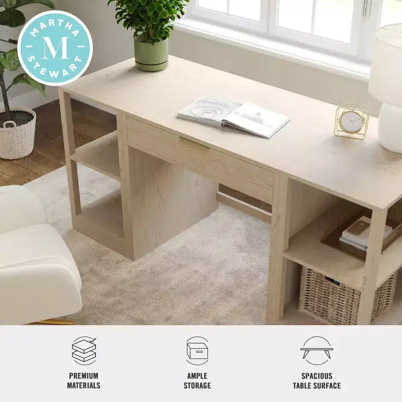 Scrivania Modulare per Ufficio Domestico con Cassetto Singolo e Doppie Scaffalature a 2 Ripiani, Workstation Moderna