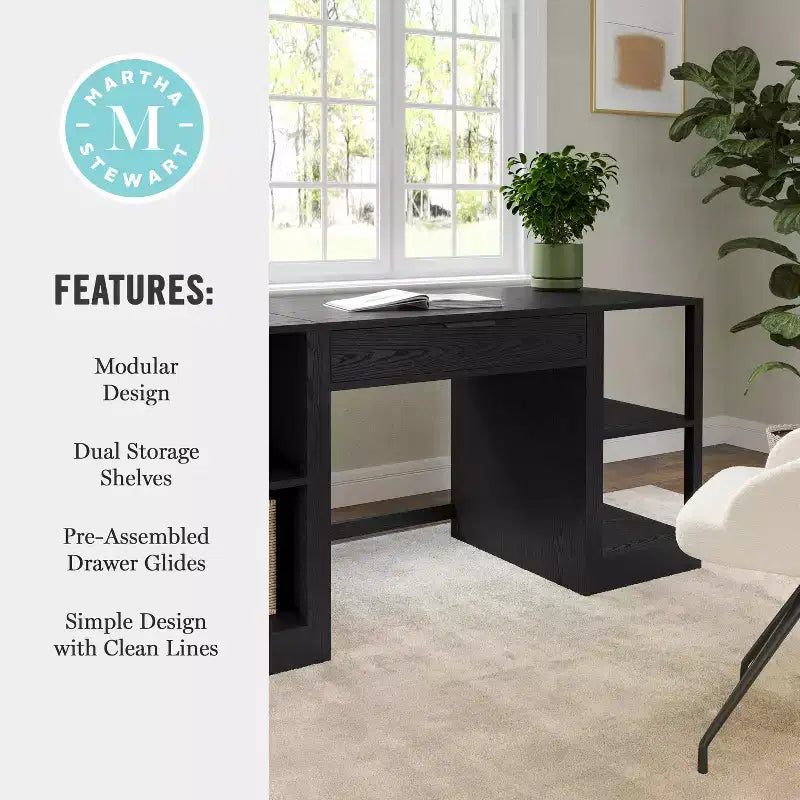Scrivania Modulare per Ufficio Domestico con Cassetto Singolo e Doppie Scaffalature a 2 Ripiani, Workstation Moderna