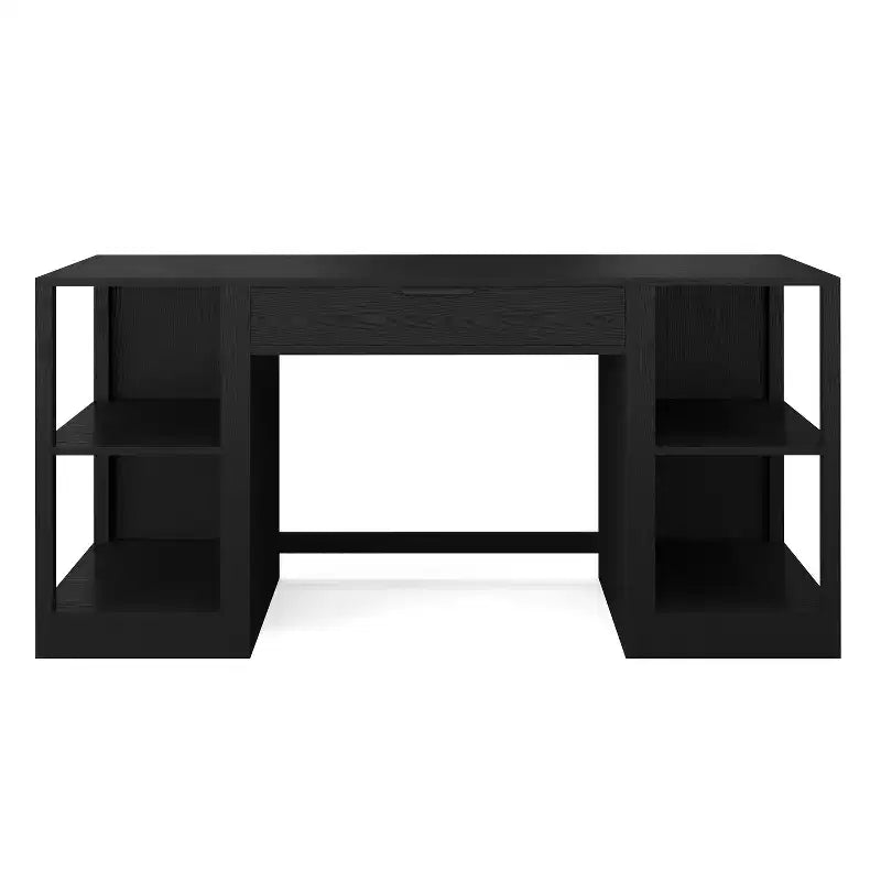Scrivania Modulare per Ufficio Domestico con Cassetto Singolo e Doppie Scaffalature a 2 Ripiani, Workstation Moderna