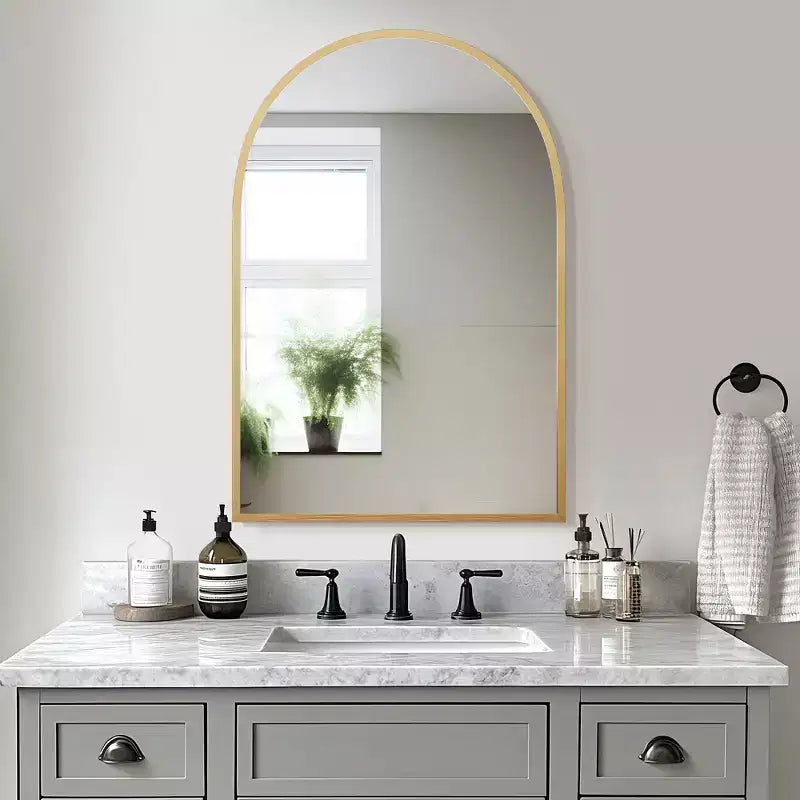 Aluminum Alloy Thin Edge Right Angle Arch-shaped Gold Hanging Mirror 91*61*1.5cm (Double-sided Installation)