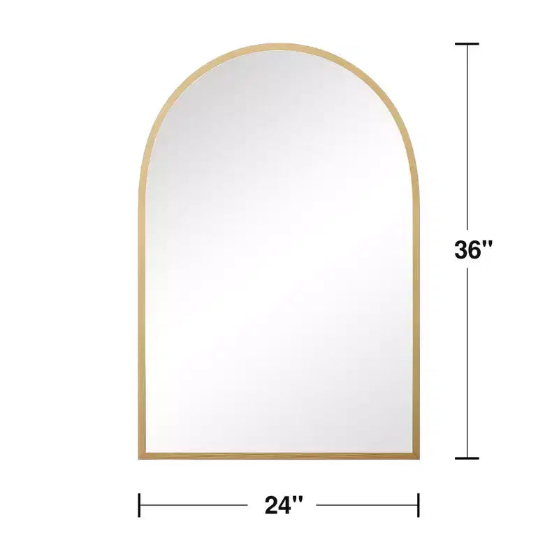 Specchio sospeso dorato con bordo sottile in lega di alluminio, forma ad arco ad angolo retto, 91*61*1,5 cm (installazione a doppia faccia)