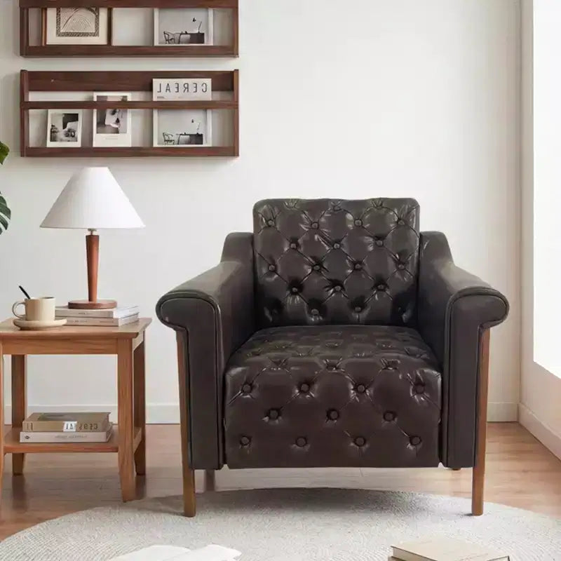 Poltrona d'accento in pelle PU, sedia da lettura moderna di metà secolo e divano singolo per camera da letto