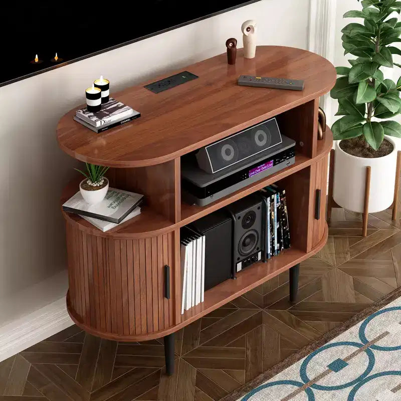 Mobile giradischi in legno Mid-Century Modern, Porta vinili, Mobile retrò per soggiorno