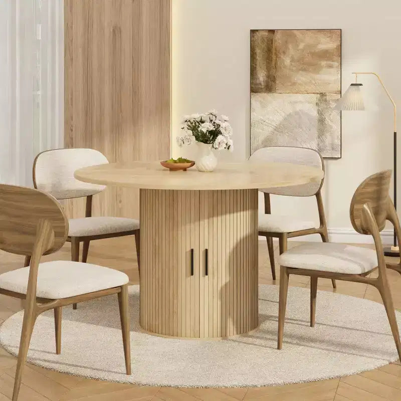 Tavolo da pranzo rotondo da 47 pollici per 4 persone, ripiano portaoggetti a 2 livelli e porta scorrevole in legno, tavolo da pranzo per casa, sala da pranzo e soggiorno