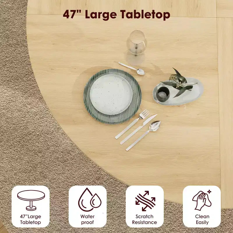 Tavolo da pranzo rotondo da 47 pollici per 4 persone, ripiano portaoggetti a 2 livelli e porta scorrevole in legno, tavolo da pranzo per casa, sala da pranzo e soggiorno