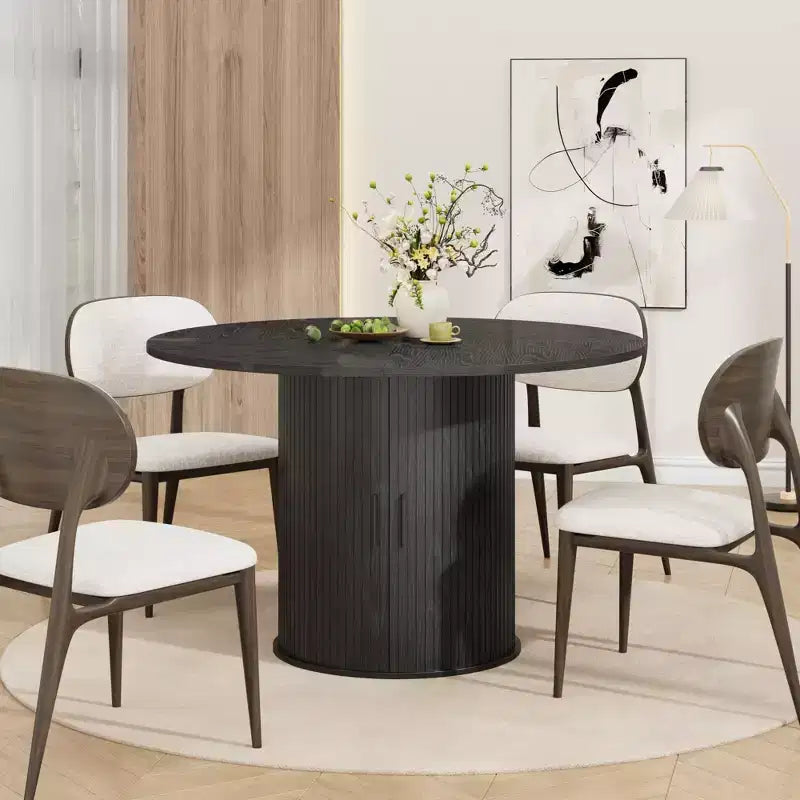 Tavolo da pranzo rotondo da 47 pollici per 4 persone, ripiano portaoggetti a 2 livelli e porta scorrevole in legno, tavolo da pranzo per casa, sala da pranzo e soggiorno