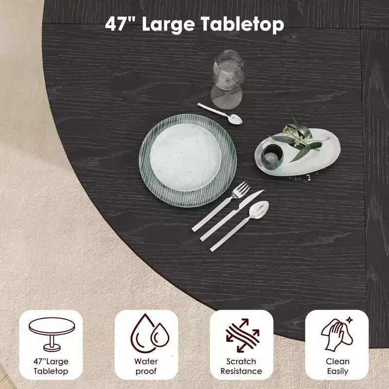 Tavolo da pranzo rotondo da 47 pollici per 4 persone, ripiano portaoggetti a 2 livelli e porta scorrevole in legno, tavolo da pranzo per casa, sala da pranzo e soggiorno