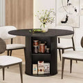 47 Round Dining Table for 4 People, 2-Tier Storage Shelf & Wooden Slide Door, Kitchen Dinner Table for Home, Dining & Living Room