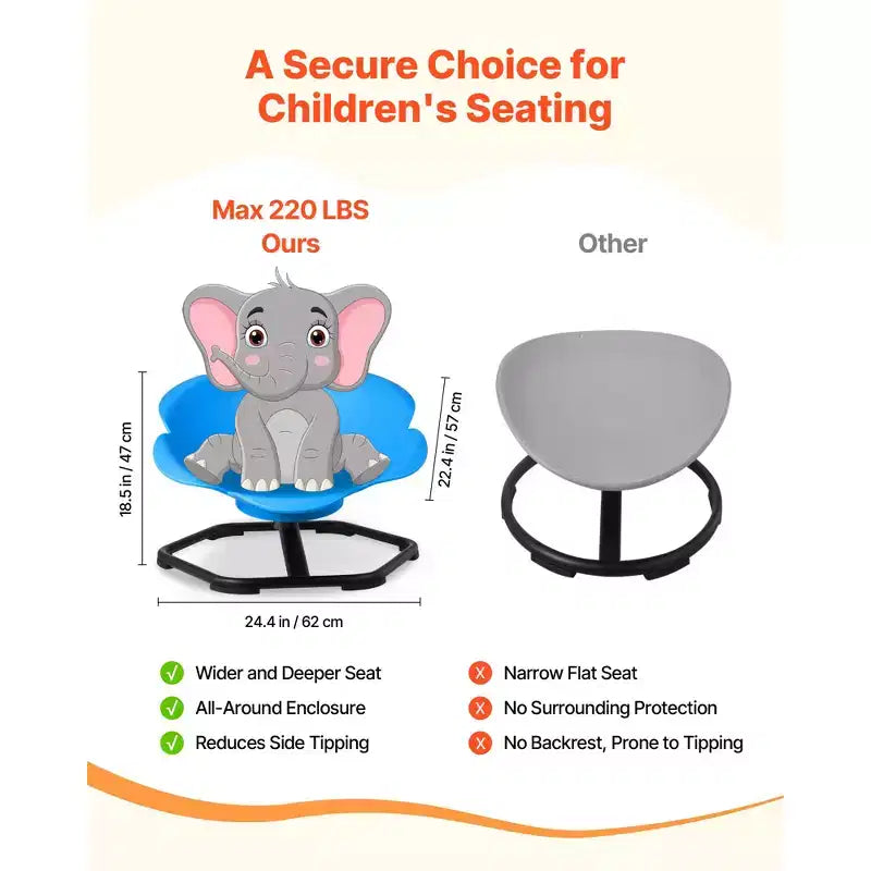 Sedia Girevole Sensoriale per Bambini, Capacità 100 kg, Base in Metallo Antiscivolo, Blu