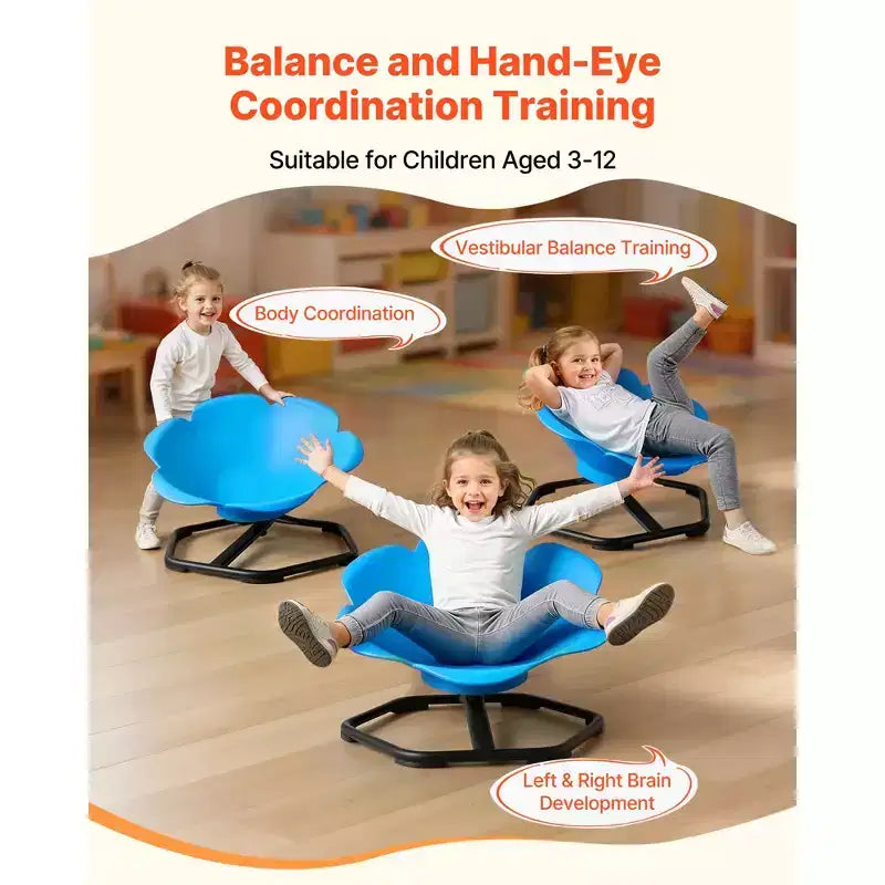 Sedia Girevole Sensoriale per Bambini, Capacità 100 kg, Base in Metallo Antiscivolo, Blu