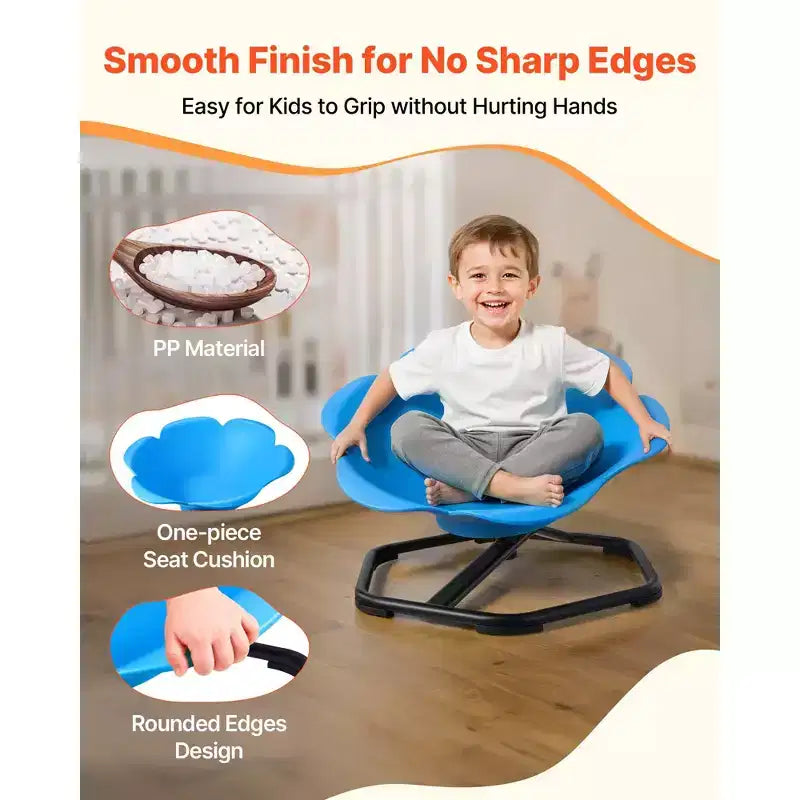 Sedia Girevole Sensoriale per Bambini, Capacità 100 kg, Base in Metallo Antiscivolo, Blu