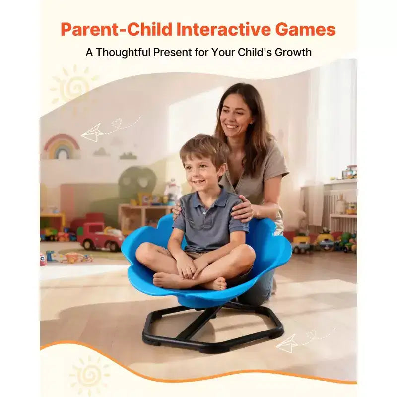 Sedia Girevole Sensoriale per Bambini, Capacità 100 kg, Base in Metallo Antiscivolo, Blu