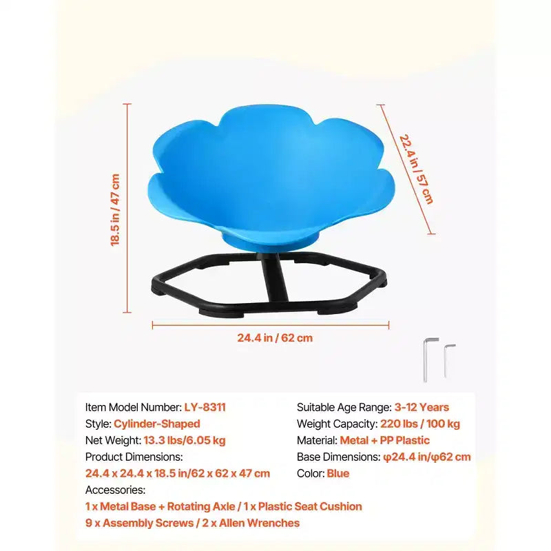 Sedia Girevole Sensoriale per Bambini, Capacità 100 kg, Base in Metallo Antiscivolo, Blu