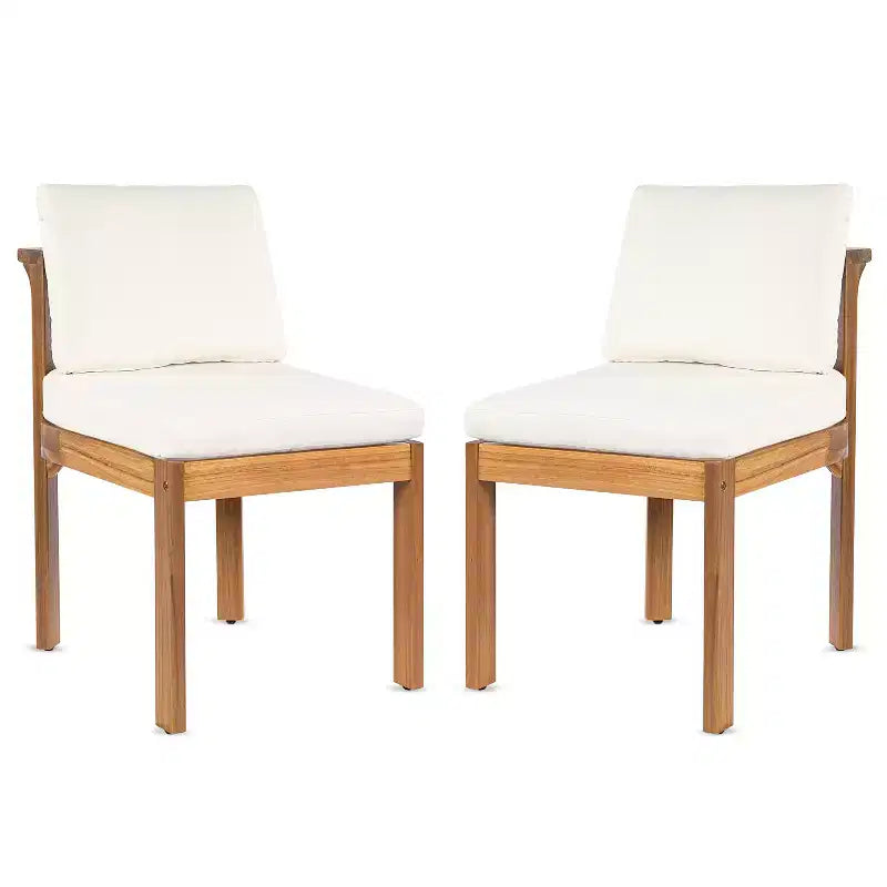 Sedie da Pranzo Senza Braccioli da Esterno in Legno di Acacia con Cuscini, Set di Sedute Moderne per Patio