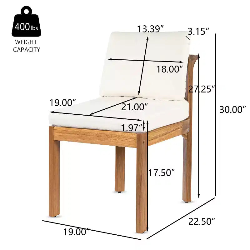 Sedie da Pranzo Senza Braccioli da Esterno in Legno di Acacia con Cuscini, Set di Sedute Moderne per Patio