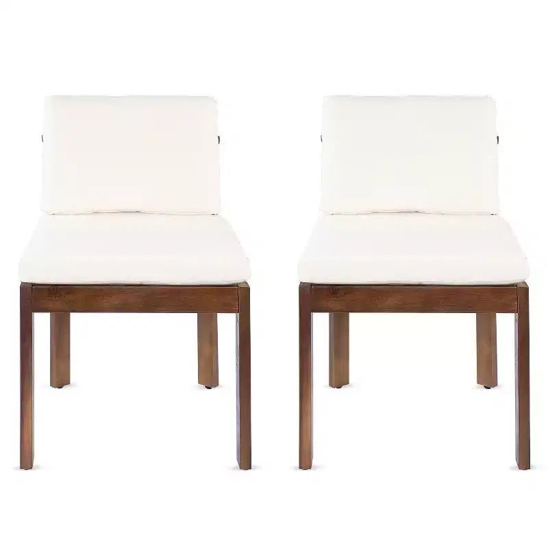 Sedie da Pranzo Senza Braccioli da Esterno in Legno di Acacia con Cuscini, Set di Sedute Moderne per Patio