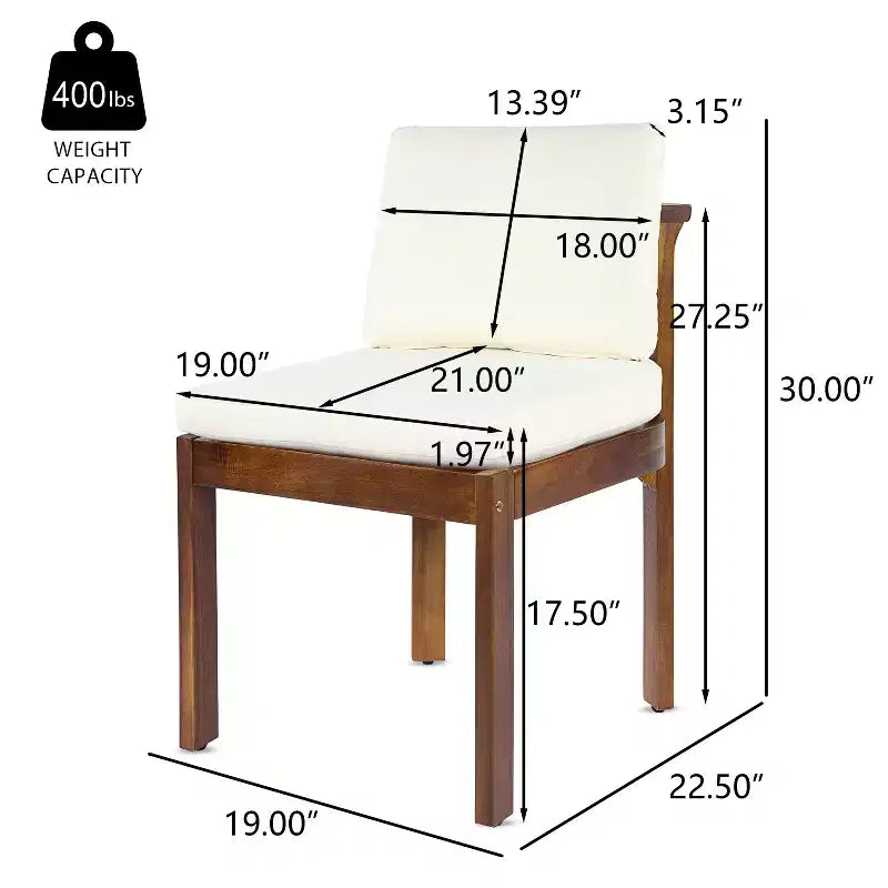 Sedie da Pranzo Senza Braccioli da Esterno in Legno di Acacia con Cuscini, Set di Sedute Moderne per Patio