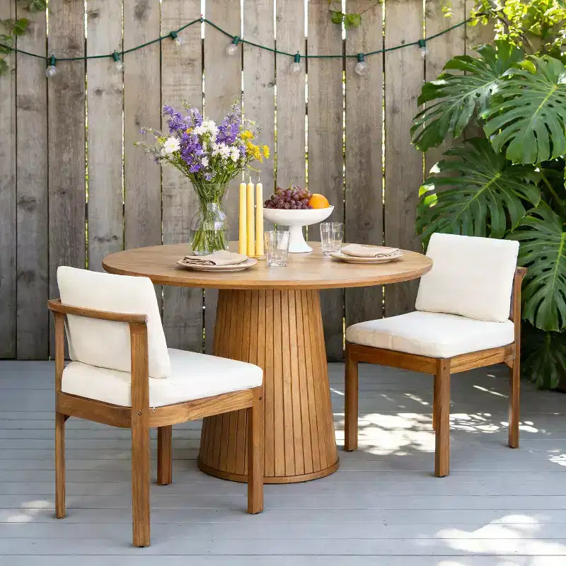 Sedie da Pranzo Senza Braccioli da Esterno in Legno di Acacia con Cuscini, Set di Sedute Moderne per Patio