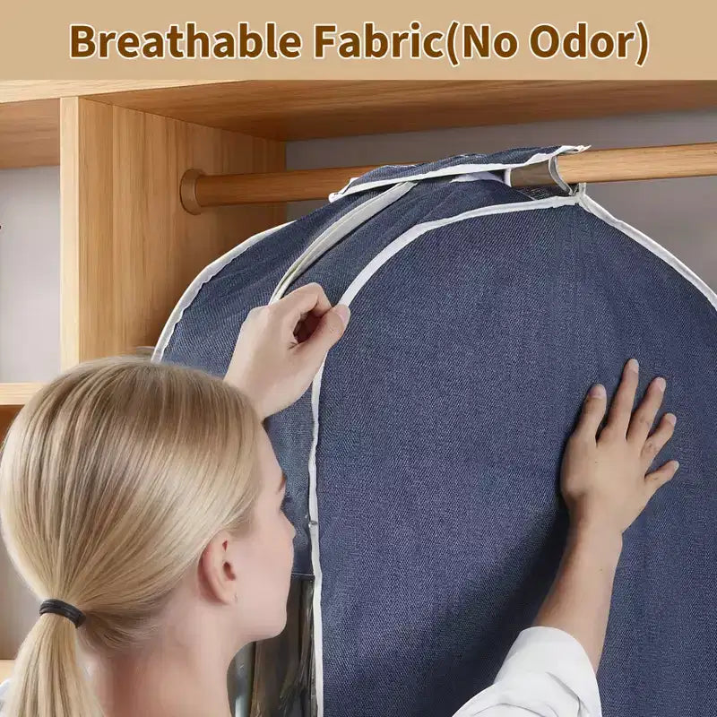 Confezione da 3 custodie protettive per abiti in lino di cotone da 120 cm, in tessuto traspirante con finestra trasparente e soffietto da 25 cm, per cappotti e vestiti appesi