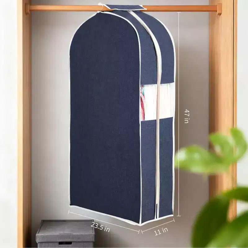 Confezione da 3 custodie protettive per abiti in lino di cotone da 120 cm, in tessuto traspirante con finestra trasparente e soffietto da 25 cm, per cappotti e vestiti appesi