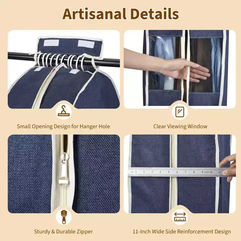 Confezione da 2 sacchi antipolvere in cotone e lino per abiti, 100 cm, finestra laterale trasparente per una facile visualizzazione, copriabiti antipolvere traspiranti e leggeri