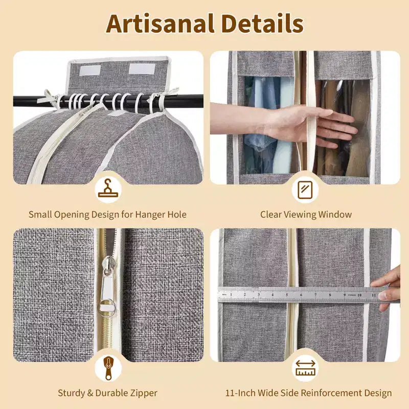 Confezione da 2 sacchi antipolvere in cotone e lino per abiti, 100 cm, finestra laterale trasparente per una facile visualizzazione, copriabiti antipolvere traspiranti e leggeri